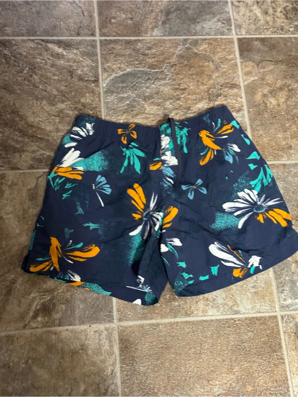 Columbia Navy Athletic Shorts with Yellow & Teal Floral Print